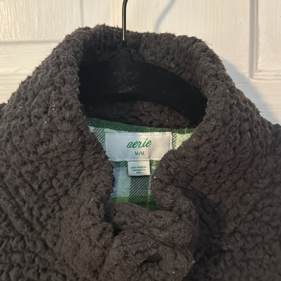 Aerie Cloud Sherpa Vest Flannel Button up with Pockets Size Medium Gray - Picture 2 of 12